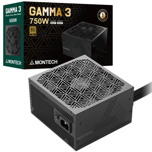 Fonte Montech GAMMA III 750W, 80 Plus Gold, PFC Ativo, Preto