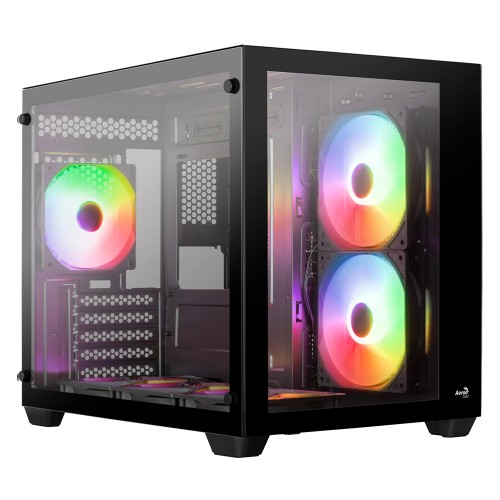 Gabinete Gamer Aerocool Dryft, Mid Tower, Vidro Temperado, Preto, Sem Fonte, Com 6 Fans ARGB