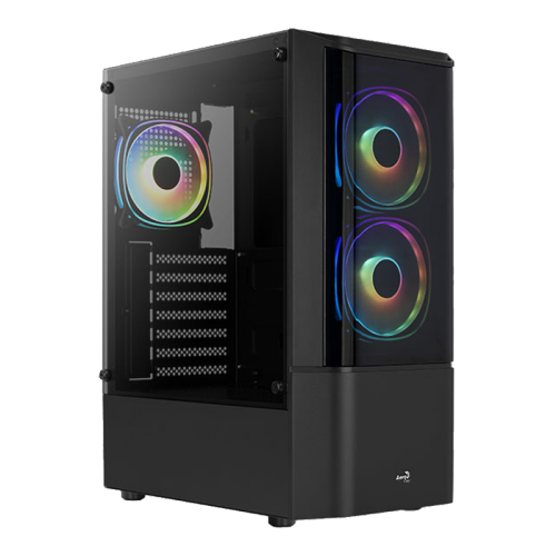Gabinete Gamer Aerocool Quantum, V2 73875, Mid Tower, RGB, Vidro Temperado, Black, ATX, Sem Fonte, Com 3 fans, QUANTUM-G-BK-V2
