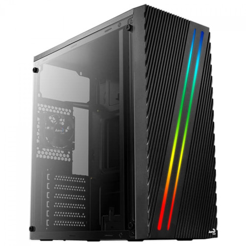 Gabinete Gamer Aerocool Streak, RGB, Mid Tower, Acrílico, Black, ATX, Sem Fonte, Com 1 Fan