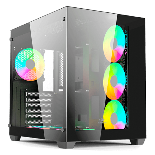 Gabinete Gamer C3Tech Aquarius, Mid Tower, Vidro Temperado, ATX, Black, Sem Font, Sem Fan, MT-G910BK