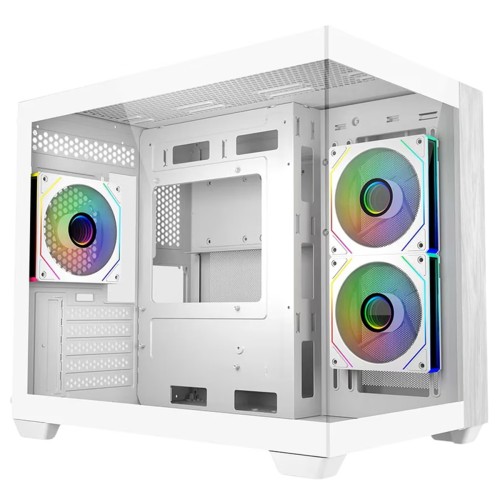 Gabinete Gamer Cooler Master Elite 481 Wood, Vidro Temperado, Mini Tower, mATX, Com 3 Fans, Branco, E481-WHNN-S00