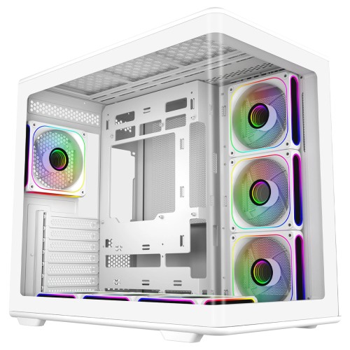 Gabinete Gamer Cooler Master Elite 600, ARGB, Mid-Tower, Vidro Temperado, ATX, Branco, Sem Fonte, Com 7 Fans, E600-WGNN-S02
