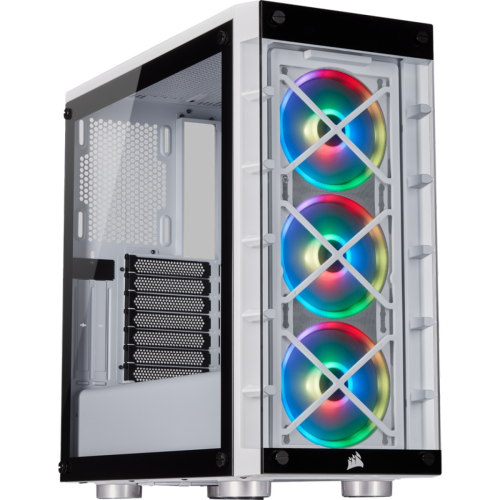 Gabinete Gamer Corsair, iCue 465X RGB, Mid Tower, Vidro Temperado, ATX, White, CC-9011189-WW, Sem Fonte, Com 3 Fans, CC-9011189-WW