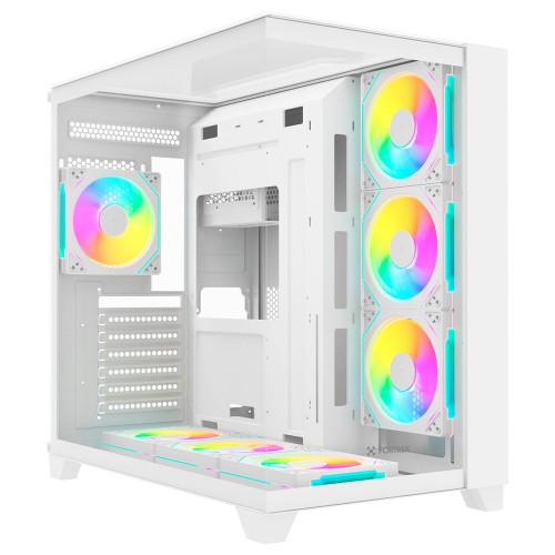 Gabinete Gamer Fortrek Clarity Full Glass Aquário White, Mid Tower, Vidro Temperado, ATX, Branco, Sem Fonte, Sem Fans