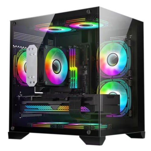 Gabinete Gamer Hayom GB1790, Mini Tower, Vidro Temperado, M-ATX, Sem Fonte, Com 4 Fans, Preto