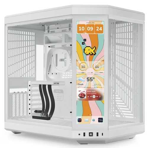 Gabinete Gamer Hyte Y70 Touch Infinite Snow White, Com Display 2.5K 14.9 Pol Touch, Mid Tower, Vidro Temperado, EATX, Sem Fans, Branco, CS-HYTE-Y70TTI