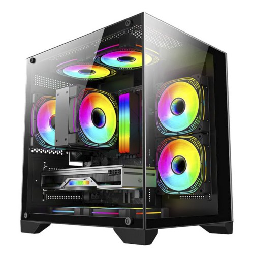 Gabinete Gamer K-MEX Space Aqua II, Black, Mini Tower, Vidro