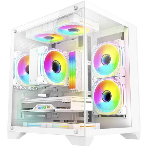 Gabinete Gamer K-MEX Space Aqua III, White, Mini Tower, Vidro Temperado, M-ATX, Sem Fonte, Sem Fan, CGW524RH002CB0X