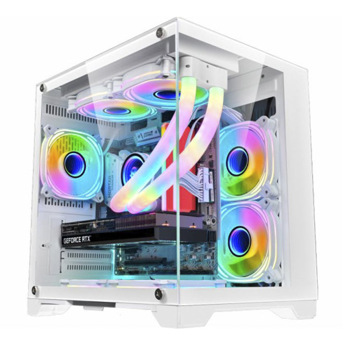 Gabinete Gamer K-MEX Space Aqua White, Mini Tower, Vidro Temperado