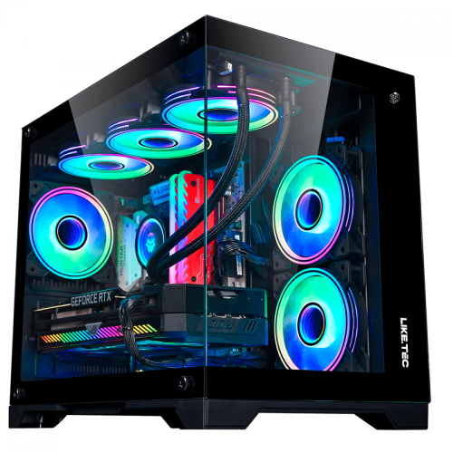 Gabinete Gamer Liketec Mad Rock, Mid Tower, Vidro Temperado, ARGB, M-ATX,  Black, Sem Fonte, Com 4 Fans, LC-CB3X2-MADROCK-2041
