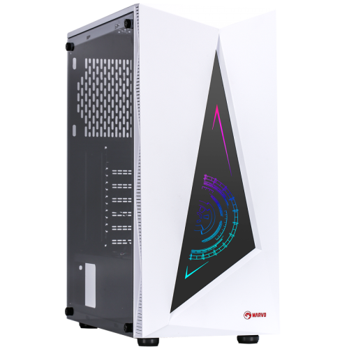 Gabinete Gamer Marvo CA-119 WH, RGB, Mid Tower, Vidro Temperado, White, Sem Fonte, Sem Fan