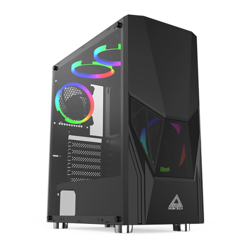 Gabinete Gamer Montech FIGHTER 500, Mid Tower, Black, ATX, 4 Fans, Vidro Temperado
