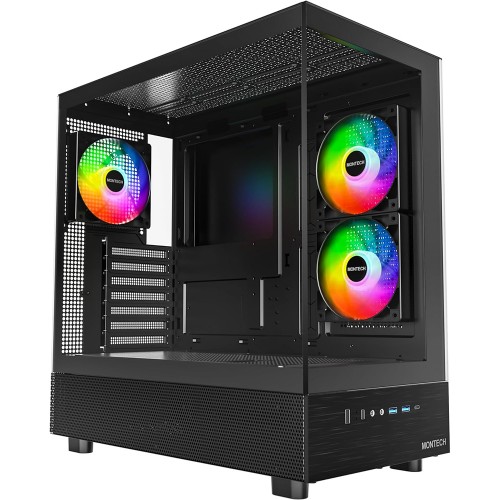 Gabinete Gamer Montech XR, Mid Tower, Black, ATX, Com 3 Fans, Vidro Temperado, XR (B) - OPEN BOX