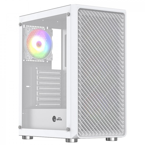 Gabinete Gamer Ninja Cloud, Mid Tower, Vidro Temperado, ATX, White, Sem Fonte, Com 4 Fans Rainbow