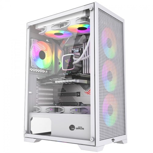 Gabinete Gamer Ninja Kurama, Mid Tower, Vidro Temperado, ATX, Sem Fonte, Com 4 Fans Rainbow, Branco, GN-CS-KRMTW4F - Open Box