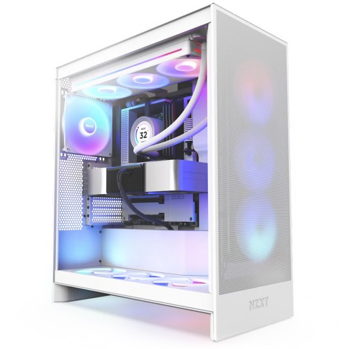 Gabinete Gamer NZXT H7 Flow RGB, Mid Tower, Vidro Temperado, E-ATX, Branco, Sem Fonte, Com 3 Fans, CM-H72FW-R1