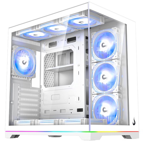 Gabinete Gamer Rise Mode Galaxy Glass Standard V2 Led ARGB, Mid Tower, Vidro Temperado, ATX, Sem Fonte, Com 10 Fans, Branco, RM-GA-GGSW2L-ARGB