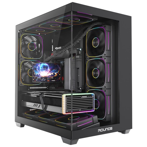 Gabinete Gamer Round5 Asuka Black, Mid Tower, Lateral e Frontal de Vidro, ATX, Sem Fans, Preto, R5-ASUKA-B-2251