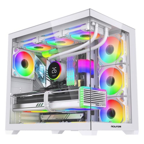 Gabinete Gamer Round5 Genos White, Aquário, Mid Tower, Lateral de Vidro, ATX, Sem Fans, Branco, R5-GENOS-W-2190