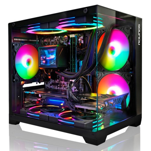 Gabinete Gamer Round5 Stinger Black, Aquário, Mini Tower, Vidro Temperado, mATX, Com 3 Fans, Preto, R5-STINGER-W-2302