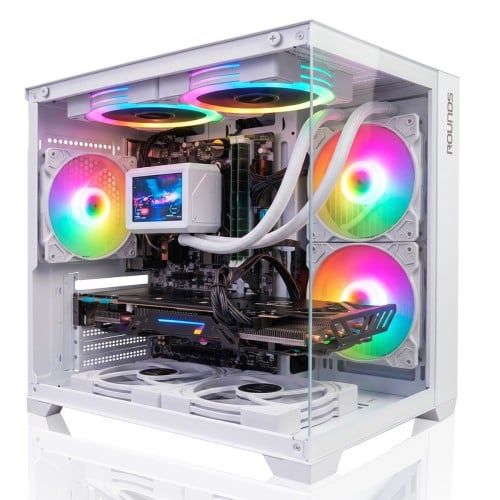 Gabinete Gamer Round5 Stinger White, Aquário, Mini Tower, Vidro Temperado, mATX, Com 3 Fans, Branco, R5-STINGER-W-2303
