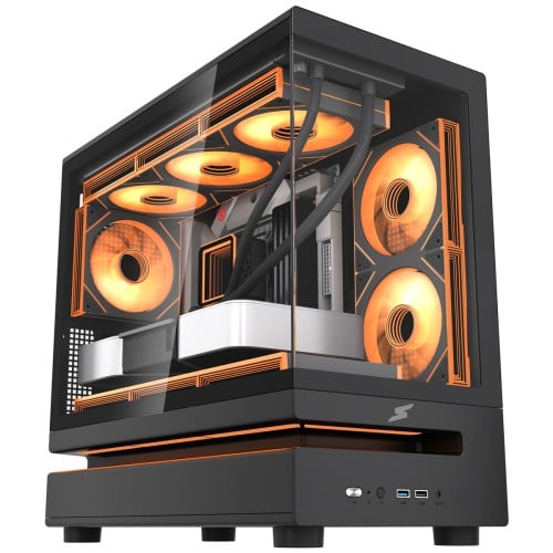 Gabinete Gamer SuperFrame Flow 500, RGB, Mid Tower, Vidro Temperado, M-ATX, Com 6 Fans Com Controladora, Preto, SF-CS-FLW50MSBY6F