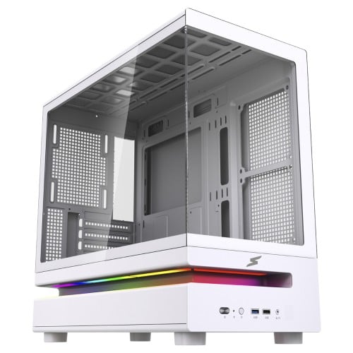 Gabinete Gamer SuperFrame Flow 500, RGB, Mid Tower, Vidro Temperado, M-ATX, Sem Fans, Branco, SF-CS-FLW50MSWNSF