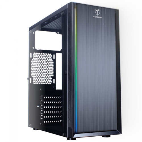 Gabinete Gamer T-Dagger Rumble RGB, Mid Tower, Lateral Acrílico, Black, Sem fonte, Sem Fan