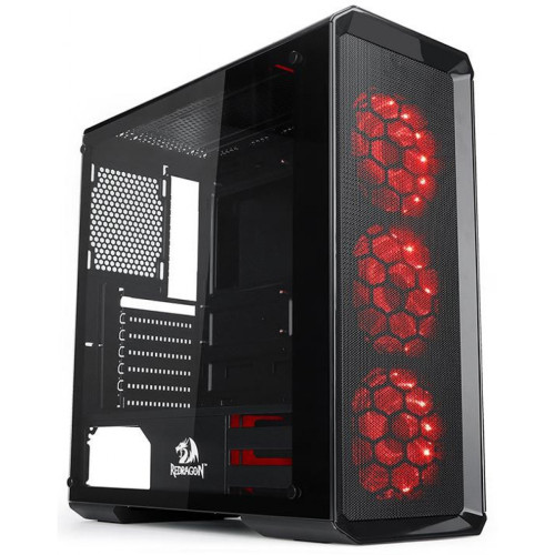 Gabinete Gamer Redragon, Grimlock RGB, Mid Tower, Vidro Temperado, Black, Sem Fonte, Com 3 Fans