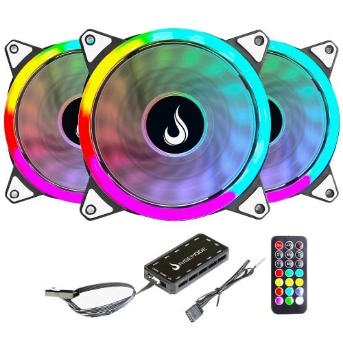 Kit Fan, Rise Mode Energy, com 3 Unidades, ARGB, 120mm, Com Controladora, PWM, Preto, FN-02-RGB-5V