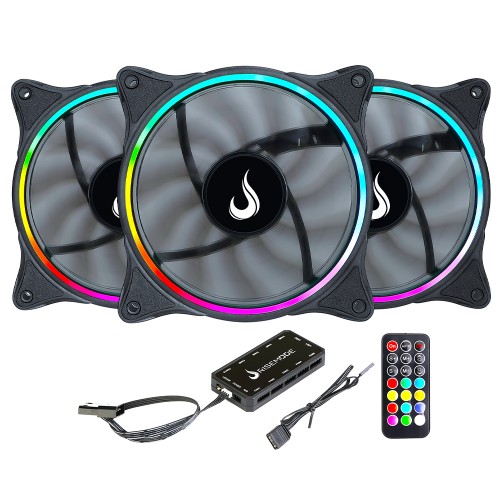 Kit Fan com 3 Unidades Rise Mode Laser, ARGB, 120mm, Com Controladora, PWM, Preto, RM-RGB-05-5V