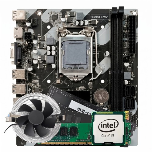 Kit Intel Core i3 3.30GHz + Placa Mãe Chipset H61 + Memória 8GB DDR3 + Cooler