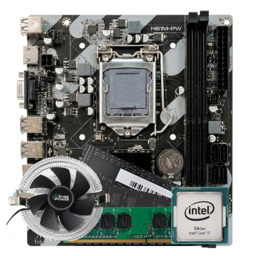 Kit Intel Core i7 3.40GHz + Placa Mãe Chipset H61 + Memória 16GB DDR3 + Cooler