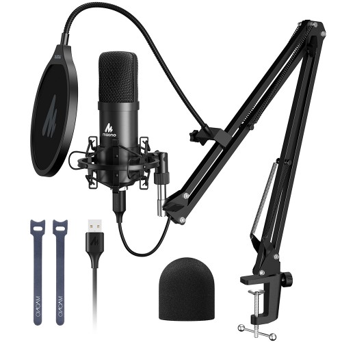 Kit Microfone Profissional Maono A04, USB, Braço Articulado, Preto, AU-A04