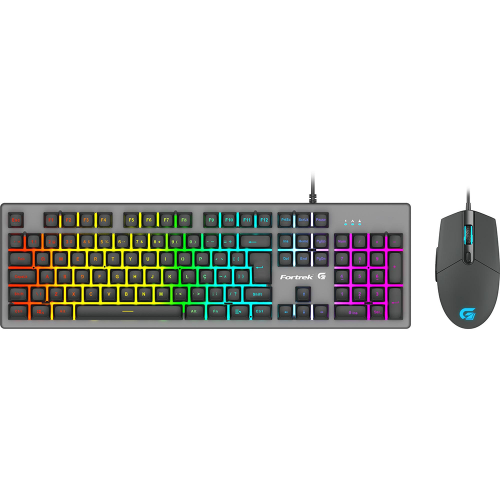Kit Teclado e Mouse Fortrek Ranger, Rainbow RGB, Grafite, ABNT2, 6400DPI, 70551