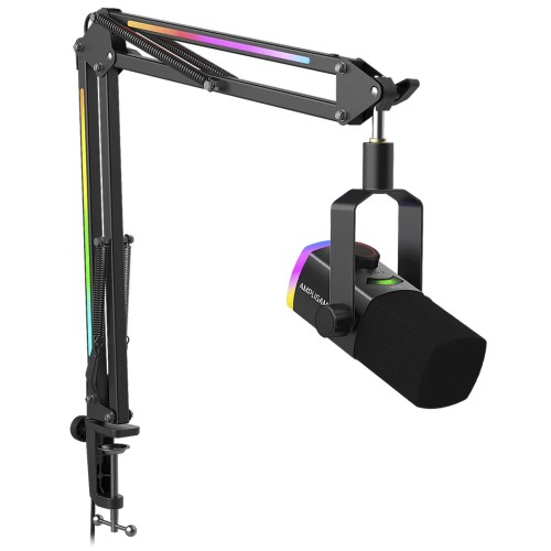 Microfone Gamer Fifine AmpliGame AM8PROT, RGB, USB/XLR, Preto, Com