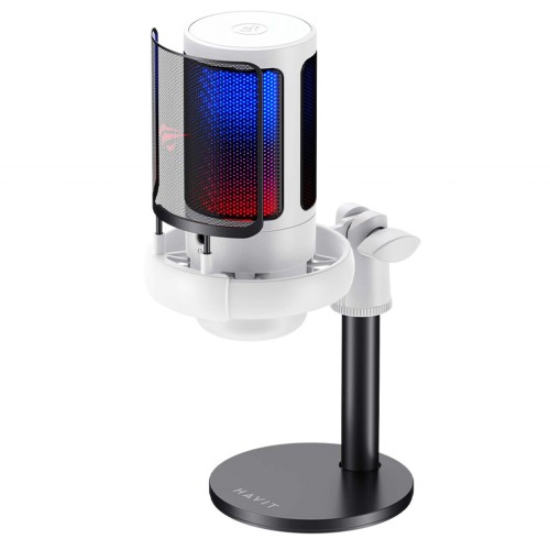 Microfone Gamer Havit Gamenote GK50W, RGB, USB, Branco