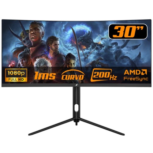 Monitor Gamer SuperFrame Elegance Series, Black, 30 pol, Curvo, UltraWide, Full HD, VA, 1ms, 200Hz, FreeSync, HDMI/DP, SFEF-3015-B - Open Box