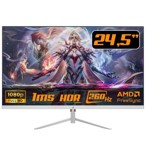 Monitor Gamer SuperFrame Precision, 24,5 Pol, Full HD, VA, 1ms, 260Hz, FreeSync/G-Sync, HDMI/DP, Branco, SFPFW-24260-FHD