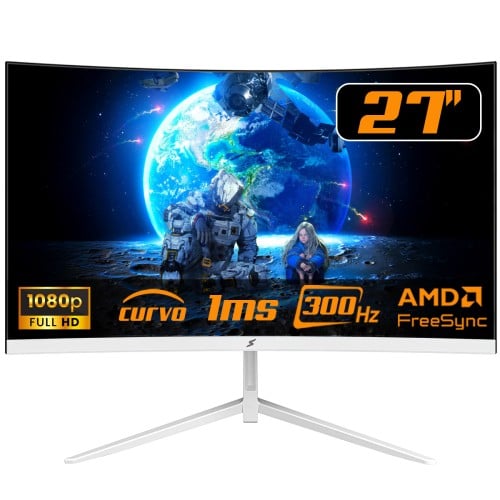 Monitor Gamer SuperFrame Vision, 27 Pol, Curvo, Full HD, VA, 1ms, 300Hz, FreeSync, HDMI/DP, Branco, SF-MN-VSN27FVCFW1B