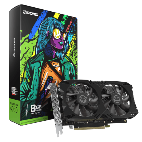 Placa de Vídeo PCYES NVIDIA GeForce RTX 4060, GDDR6, 8GB, 128-Bit, Dual Fan, Preta, Ray Tracing, PVR40608GR6DF2
