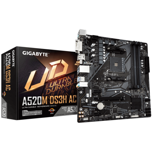 Placa Mãe Gigabyte A520M DS3H AC, Chipset A520, AMD AM4, Wi-Fi, mATX, DDR4, 9MA52M3HC-00-11