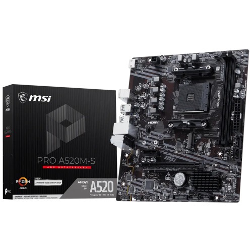 Placa Mãe MSI PRO A520M-S, Chipset A520, AMD AM4, mATX, DDR4