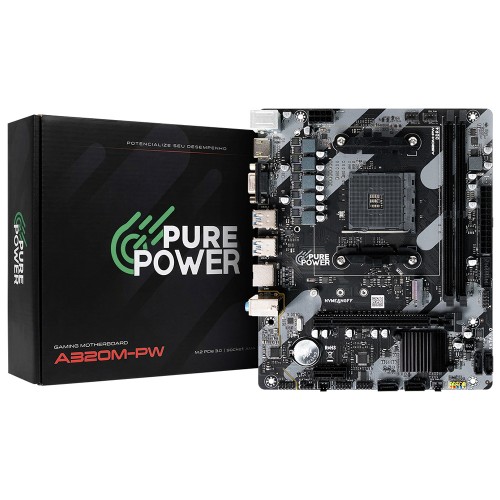 Placa Mãe Pure Power A320M-PW, Chipset A320, AMD AM4, M-ATX, DDR4, PP-MB-A320MD4 - Open Box