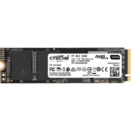 SSD Crucial P1, 1TB, M.2 2280, NVMe, Leitura 2.000MBs Gravação