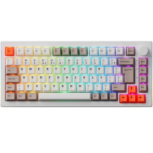 Teclado Gamer Mecânico Akko 5075S Steam Engine, RGB, ABNT2, White, Switch Akko V3 Matcha Green Pro