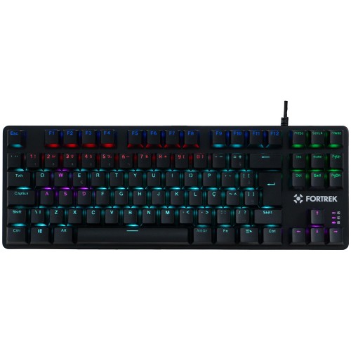 Teclado Gamer Mecânico Fortrek Black Hawk Compact, Rainbow, Switch Otemu Brown, USB, ABNT2, Preto
