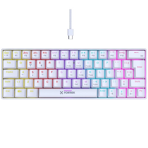 Teclado Gamer Mecânico Fortrek Gravity 65, Rainbow, Switch Outemu Red, ABNT2, Compact, Branco