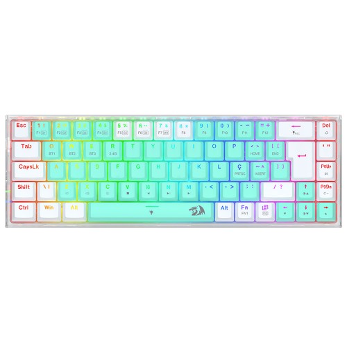Teclado Gamer Mecânico Redragon Castor Pro, Wireless, Bluetooth, Switch Gentle Mine, ABNT2, 65%, Branco E Menta, K631RGB-PRO-GW (PT-GENTLE LIME)